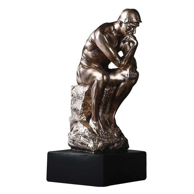 

Nordic Bronze Thinker Sculpture Home Desktop Decoration Accessories Retro Art Character Statue Room Crafts Figurine Gift