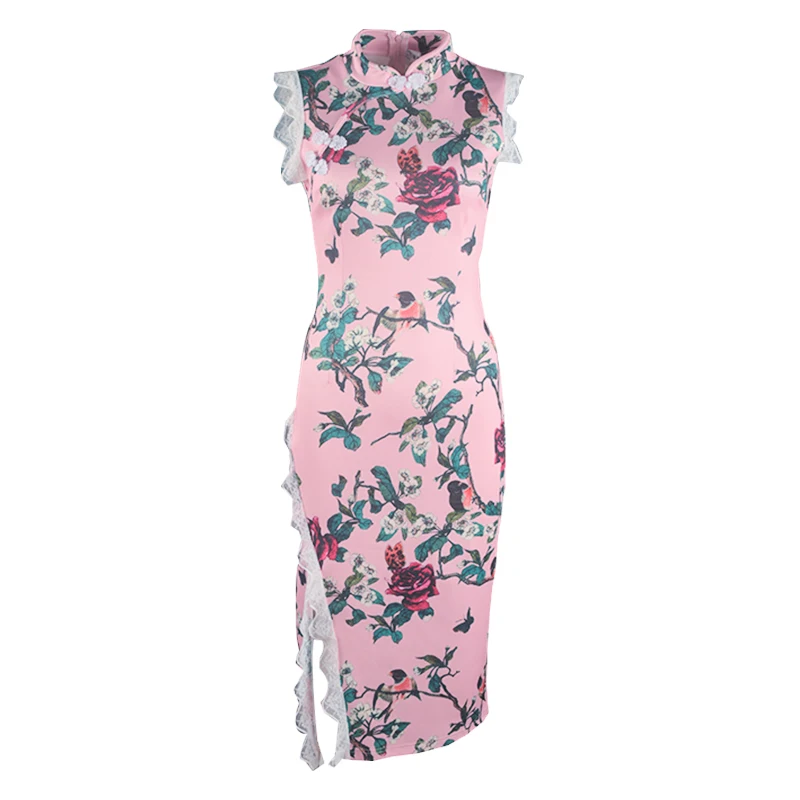 

Cheongsam 2021new Improved Young Girly Style Summer Mid-Length Split Dress Women's Fashion Clothing