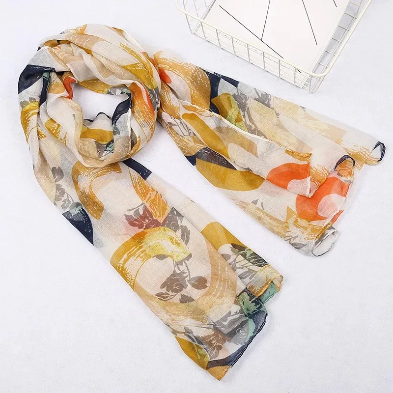 

Роскошная брендовая шаль G1060 в стиле бохо, Новый Модный женский шелковый шарф с цветочным принтом, Длинный мягкий цветочный шарф, женские ша...