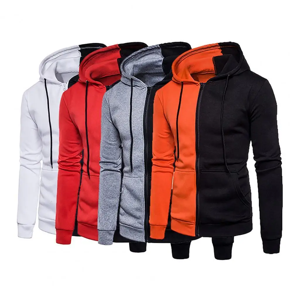 

Men Jacket Side Pockets Patchwork Zipper Closure Zipper Closure Patchwork Casual Sweatshirt Men Hoodie for Daily Wear