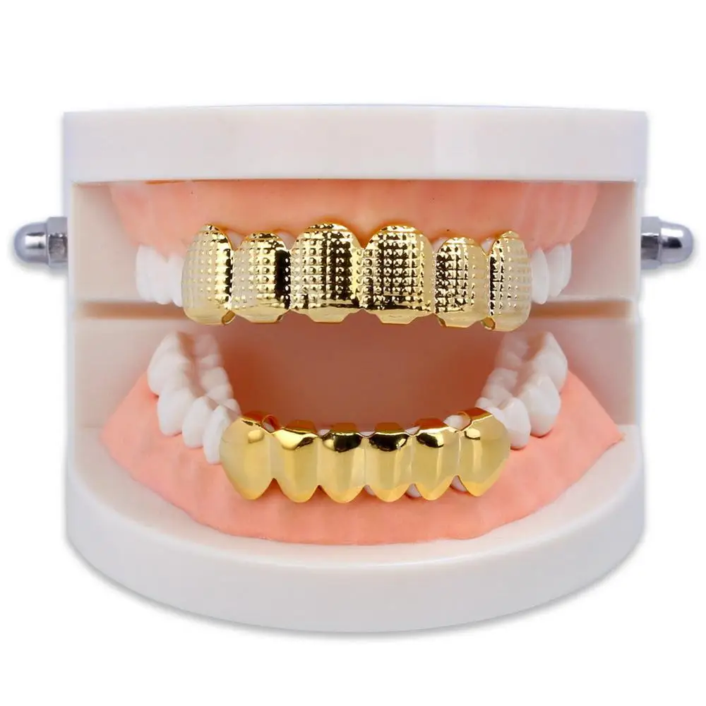 Решетки для зубов льдом в стиле хип хоп верхней и нижней зубы grillz Gold серебро Цвет