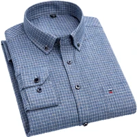 aoliwen brand men 100 cotton blue plaid long sleeve shirt spring autumn casual trend comfortable soft slim fit shirts