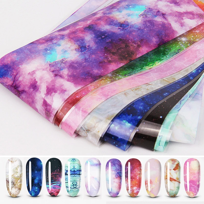 10 шт./компл. голографические наклейки для ногтей звездное небо переводная бумага