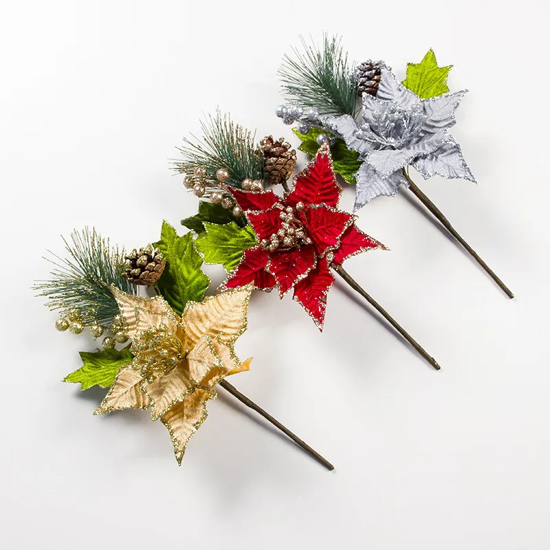 

10pcs Christmas Pine Cone Branches Simulated Realistic Imitation Pine Branches Berry Bouquets Pine Needles for Home