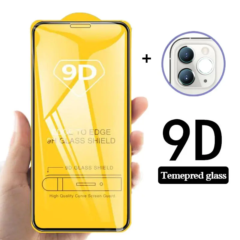 Закаленное стекло 9D для iPhone 11 Pro 8 7 Plus X XS MAX 2 в 1 полное покрытие Защита экрана iphone