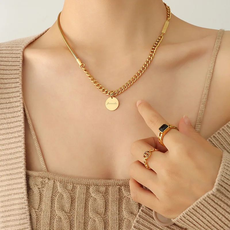 Ожерелье в стиле панк с круглыми буквами для женщин кулон виде иконы цепочка из