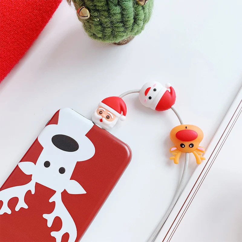 Рождественский кабель для передачи данных мультяшный защитный чехол зарядное