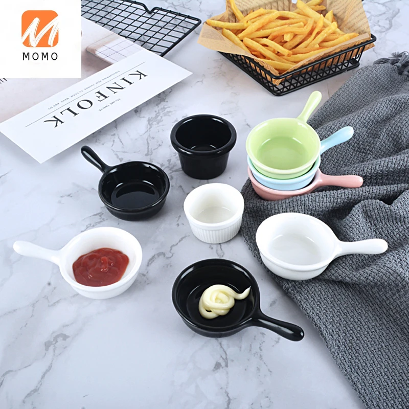 

Stainless Steel Sauce Cup with Handle Saucer Dish Steak Sauce Cup Ceramic Cup Dish Tableware