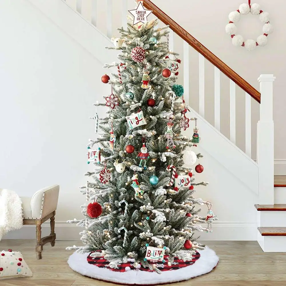 Юбка на рождественскую елку OurWarm белая плюшевая клетчатая юбка в виде буйвола из