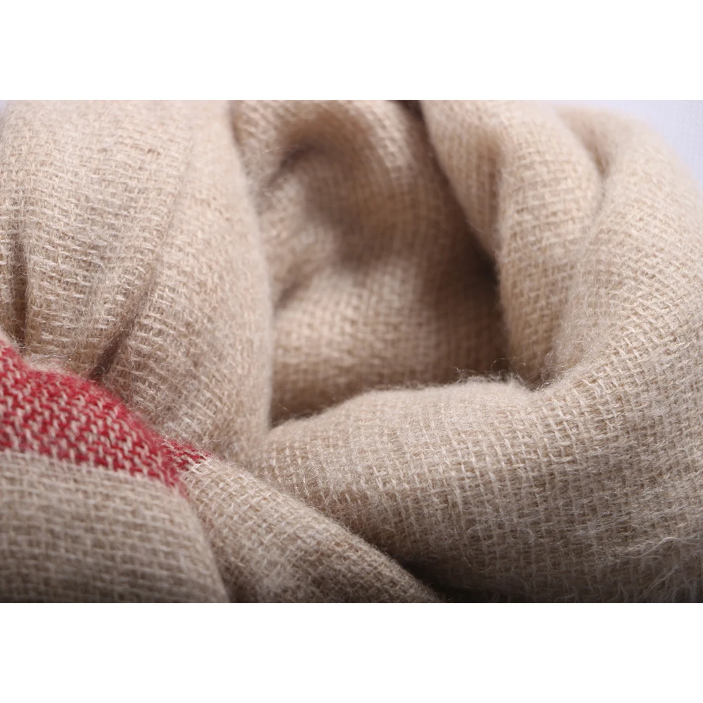 Модный кашемировый шарф-одеяло зимний шарф в клетку из пашмины бежевого цвета