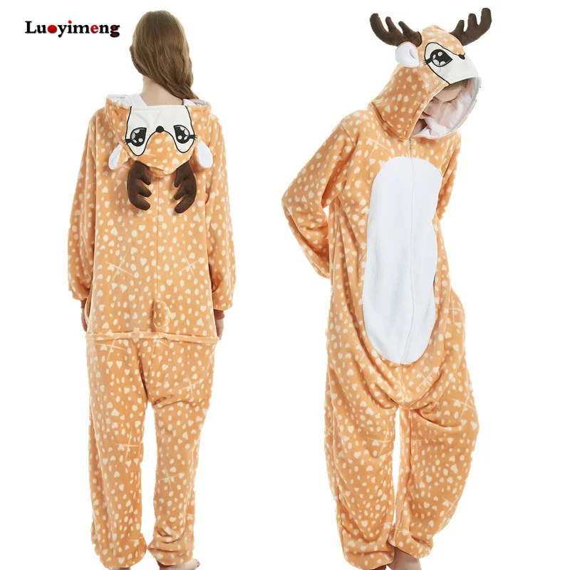 deer Женские пижамы; Новинка; фланелевые пижамы с единорогом; пижамы для девочек; комбинезоны с капюшоном; домашняя одежда; костюмы с героями мультфильмов для взрослых - Цвет: deer