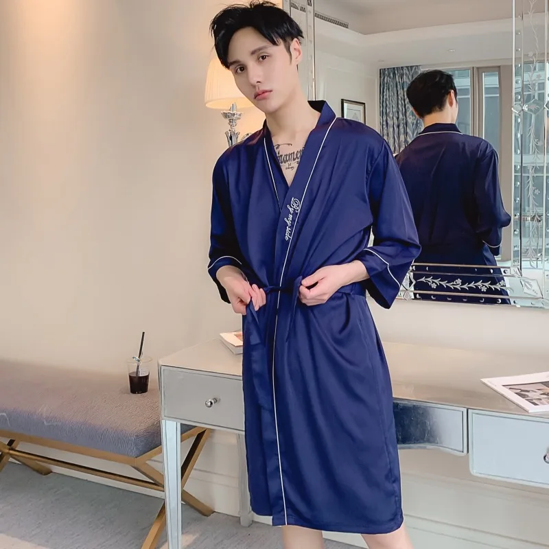 Шелковые банные халаты для мужчин Сексуальная атласная одежда сна мужские