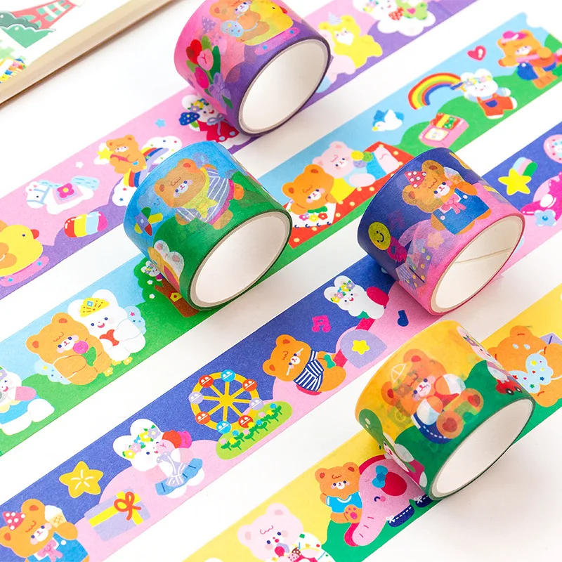 

Creative kawaii cartoon bear and rabbit series decorative washi tape DIY scrapbook planner bullet diary masking stationery tape