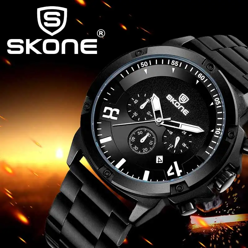 SKONE спортивные Роскошные мужские часы с большим циферблатом водонепроницаемые