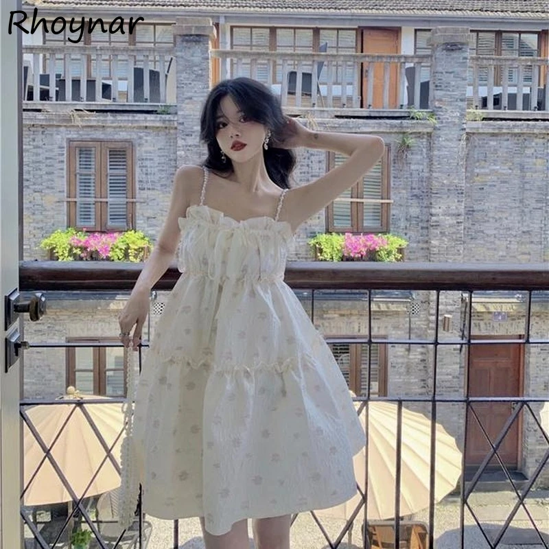 

Sleeveless Dress Women Summer Lovely Elegant Ladies Ulzzang Gentle Soft Fashion Ball Gown Sexy Chic Leisure New Simple Spaghetti