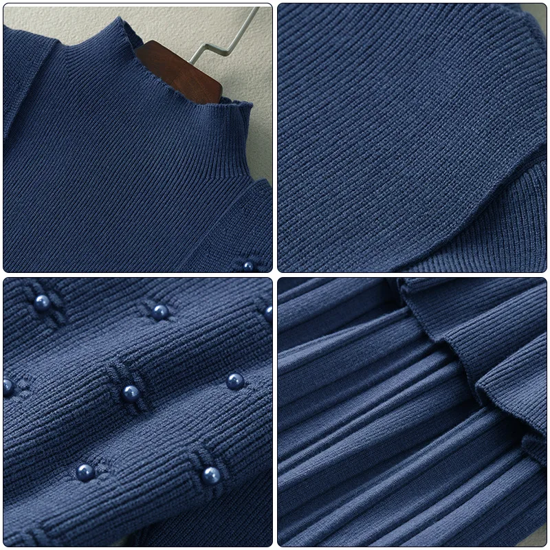 

Woman Sweaters 2021 Spring Knit Dress Suit Office Ladies Elegant New Knitted Vest + Slim Dresses Two Pieces Set