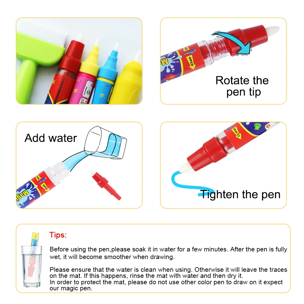

Kids Water Drawing Accessories Water Painting Seal Stamp Plastic Postmark Pens Painting Toy Mat Book Educational Toy Gift