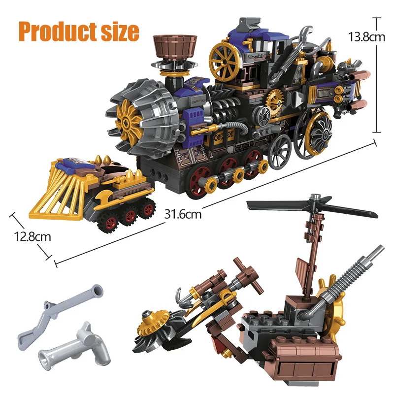 

543pcs Creator the Age of Steam Trains Building Blocks City Military Figures Chariot Car DIY Toys for Children Gifts