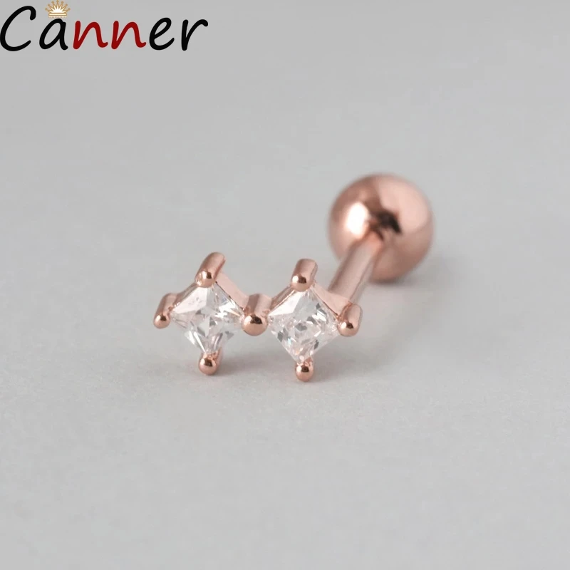 

Canner S925 Sterling Silver Earrings Fashion Four-Claw Zircon Thread Pierced Earrings 1Pc For Women Gifts 2020