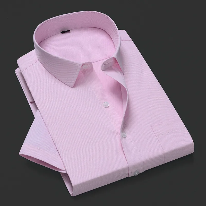 

2021Quality Summer Pure Color Large Size Men Shirt Short Sleeve Slim Fit Formal Men's White Shirt Business Male Social Shirts