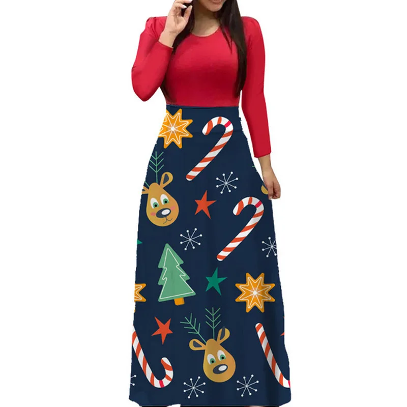 

2020 New European And American Foreign Trade Women's Clothing New Printed Flower Printing Color Matching New Long-sleeved Dress