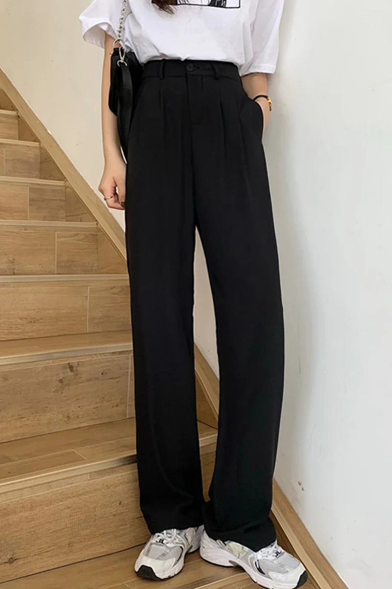Черные Костюмные брюки женские прямые свободные широкие брюки-трубы на весну и