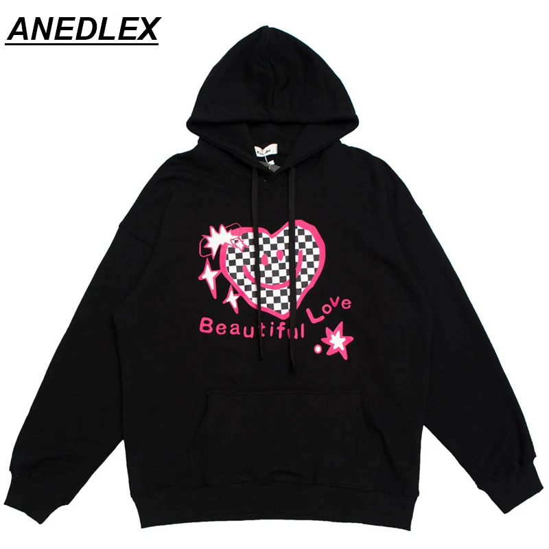 

Толстовка с капюшоном в стиле хип-хоп для мужчин и женщин, уличная одежда, пуловер с надписью и принтом сердца и улыбки, зима 2021, хлопковая По...
