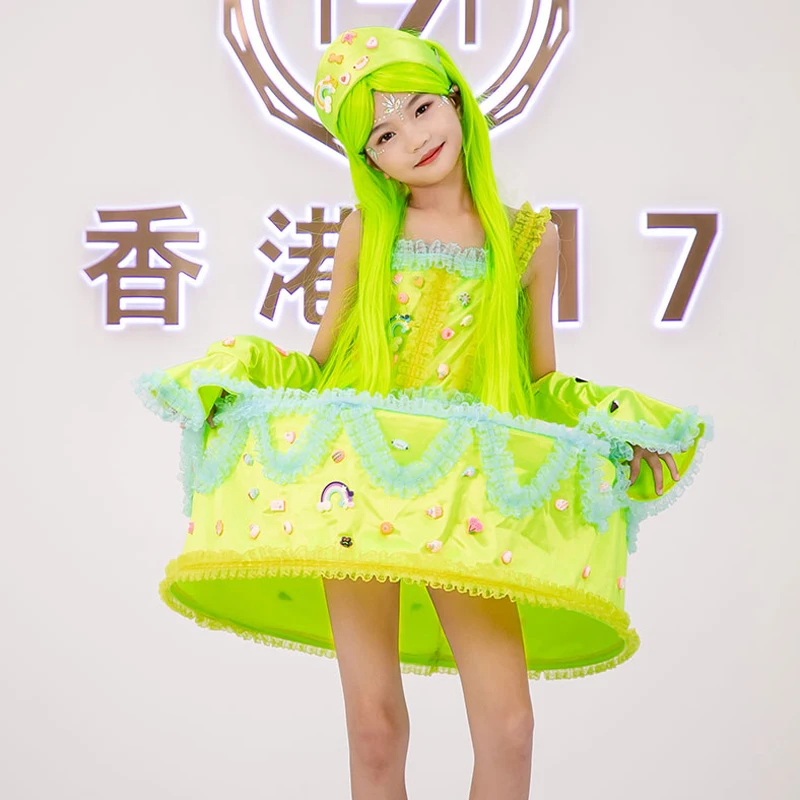 

New Girls Catwalk Model Clothing Fashion Big Cake Skirt Children Christmas Day Party Costumes Kids Modern Dance Clothing DQL6275
