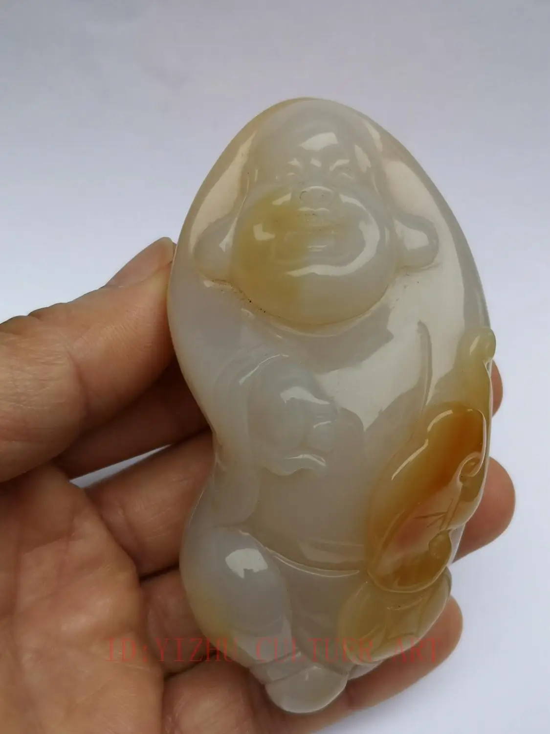 

YIZHU CULTUER ART Collection China Natural Agate Hand Carving Maitreya Buddha Statue Pendant Gift