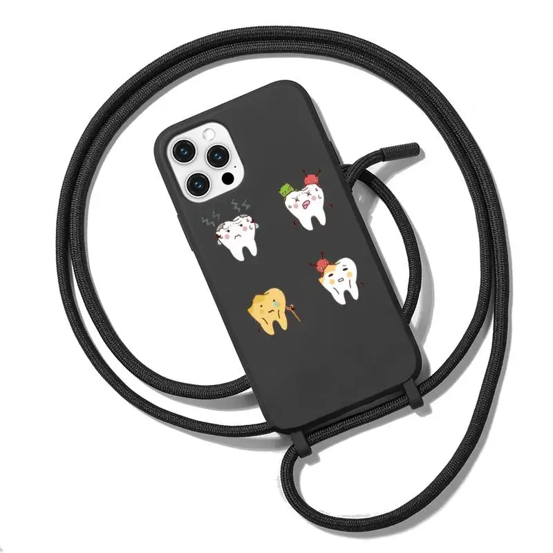 

Funny Cartoon Dentist Dental Crowned Teeth Phone Case Necklace Lanyard for iPhone 12 11 8 7 se 2020 mini pro X XS XR MAX Plus