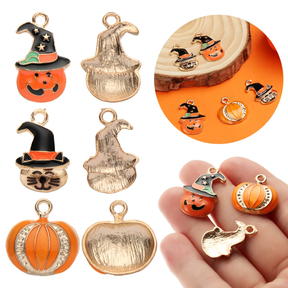 1 шт сплав Хэллоуин амулеты эмаль Тыква кошка шляпа кулон для браслета ожерелье