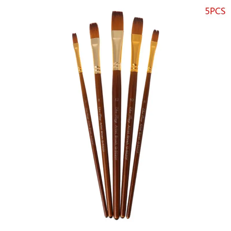 

5pcs Paint Brushes Round/Filbert/Angel/Flat Nylon Hair Watercolor Paintbrushes 77HA