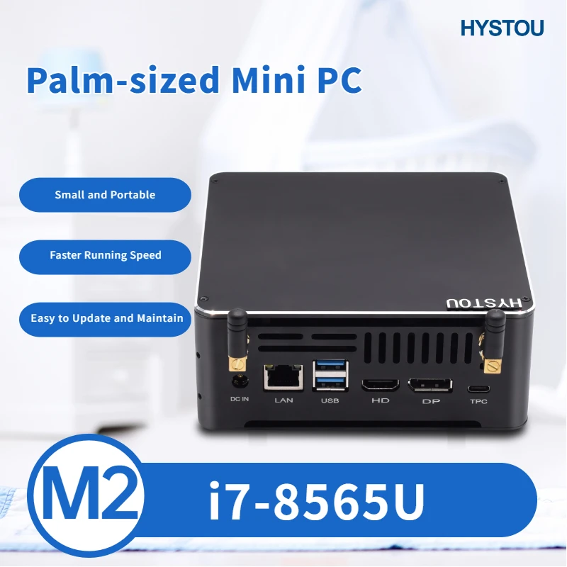 

HYSTOU Pocket Cooling Fan Gaming PC Intel Core i7 8565U Windows10 HDMI DP Dual 4K Type C USB 3.0 Palm-sized Mini Pc Computer