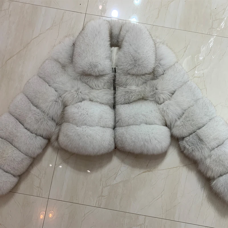 

real ladies natural women fox fur jacket long sleeve