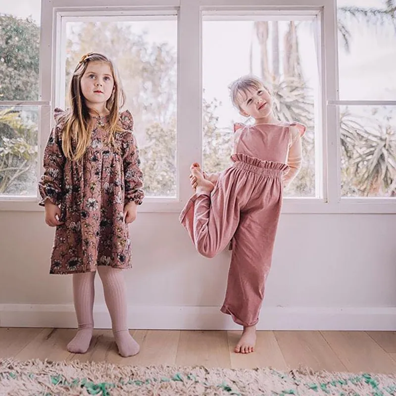 Осеннее Повседневное платье для маленьких девочек с цветочным узором и длинными