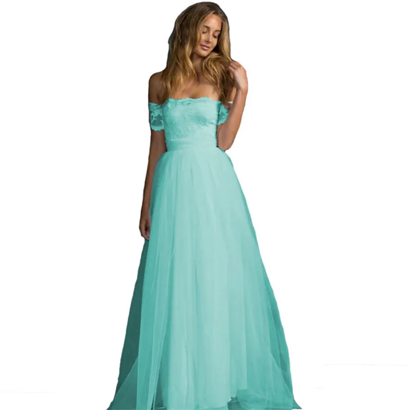 Женское длинное платье с открытыми плечами вырезом лодочкой | Женская одежда