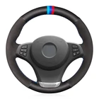 Ручная сшивка Мягкий черного цвета из натуральной кожи и замши чехол рулевого колеса автомобиля для BMW E83 X3 2003-2010 E53 X5 2004-2006