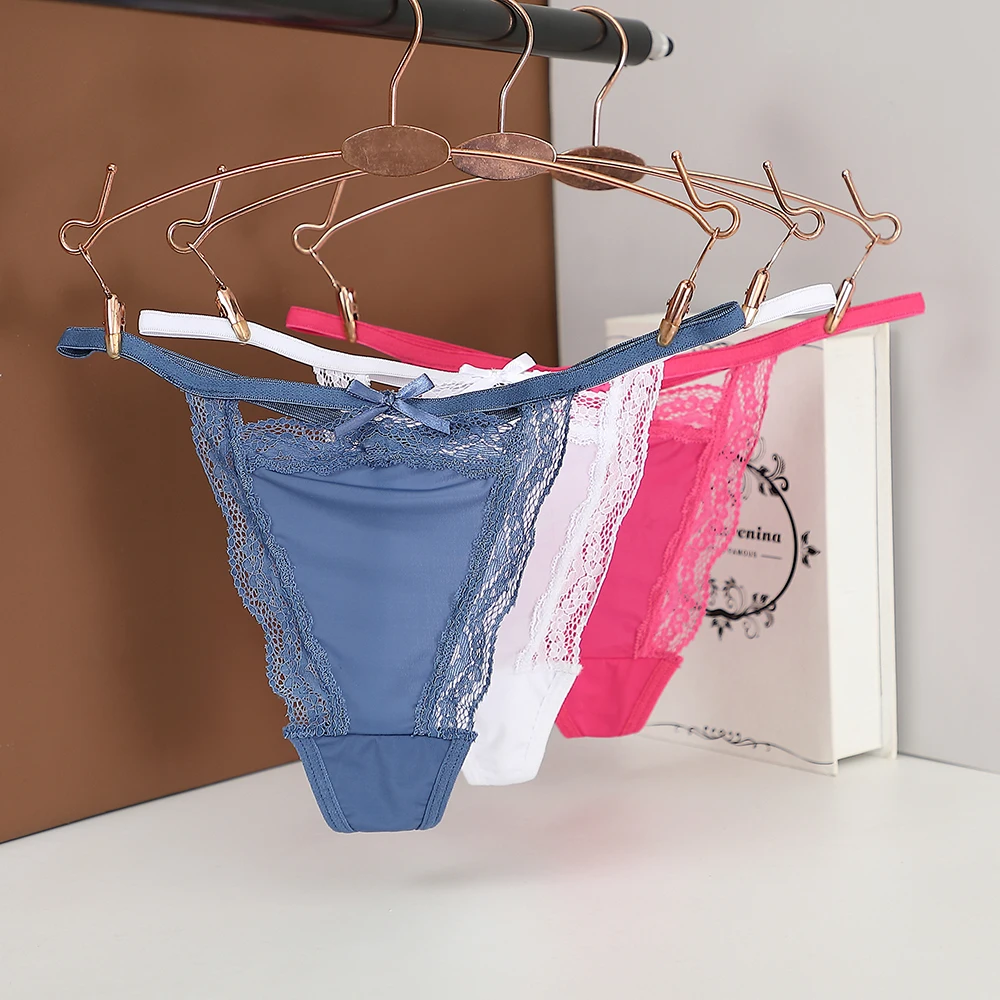 

1 Pc New Sexy Lace Women Panties Bow Hollow Out Low-Waist Thong Soft Breathable Seamless Briefs Lingerie 6 Colors Underwear