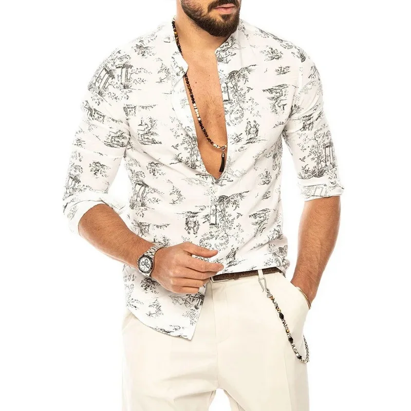 

NIBESSER Men Shirt Long Sleeve Top 2021 Printed Male Blouse Casual Shirts Spring Summer Shirts Hawaiian Men Clothes Camisa