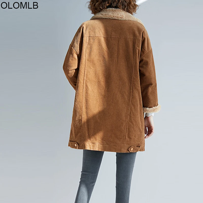 Plus Size Vintage Lambswool Fur Coat 2019 Winter New Women Thicken Fleece Corduroy Jacket Loose Cardigan Faux Jackets 5XL | Женская