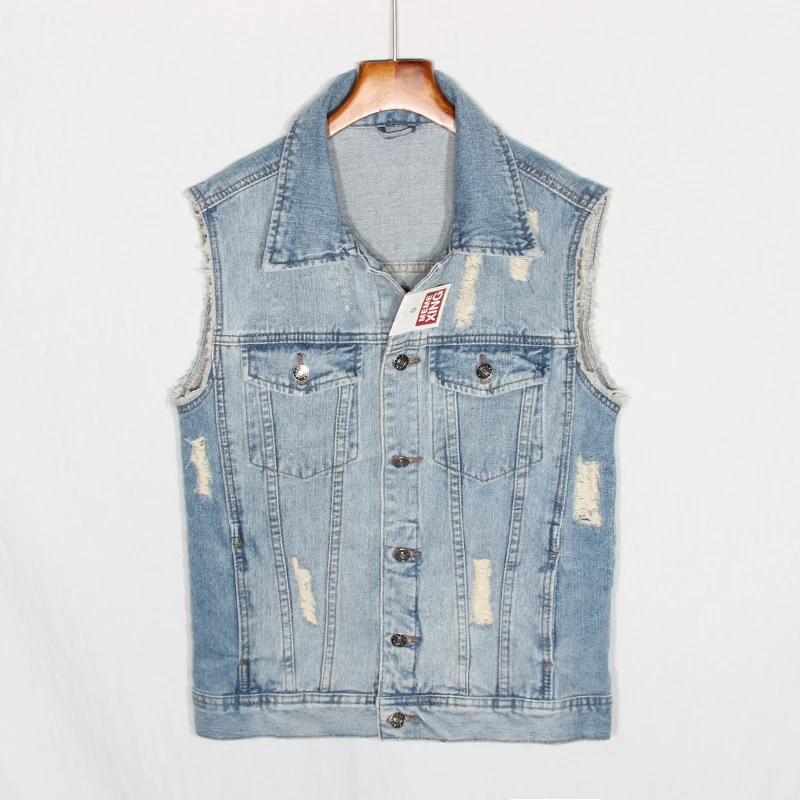 

Женский джинсовый жилет средней длины, Повседневная Свободная Потертая джинсовая безрукавка без рукавов, лето 2022