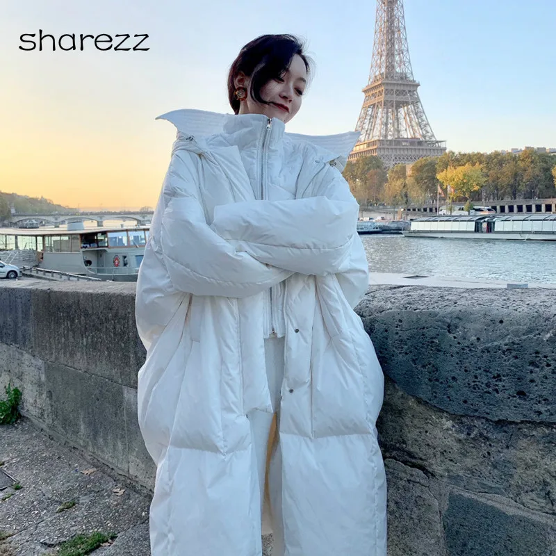 Зимний длинный женский пуховик с белым утиным пухом 2019 зимнее пальто капюшоном