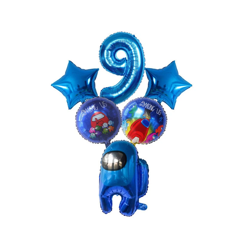 

6Pcs Among Balloons Us Number Foil Ballon Star Game Theme Letter Kids Boy Girl Happy Birthday Party Decor Cartoon Helium Ballon