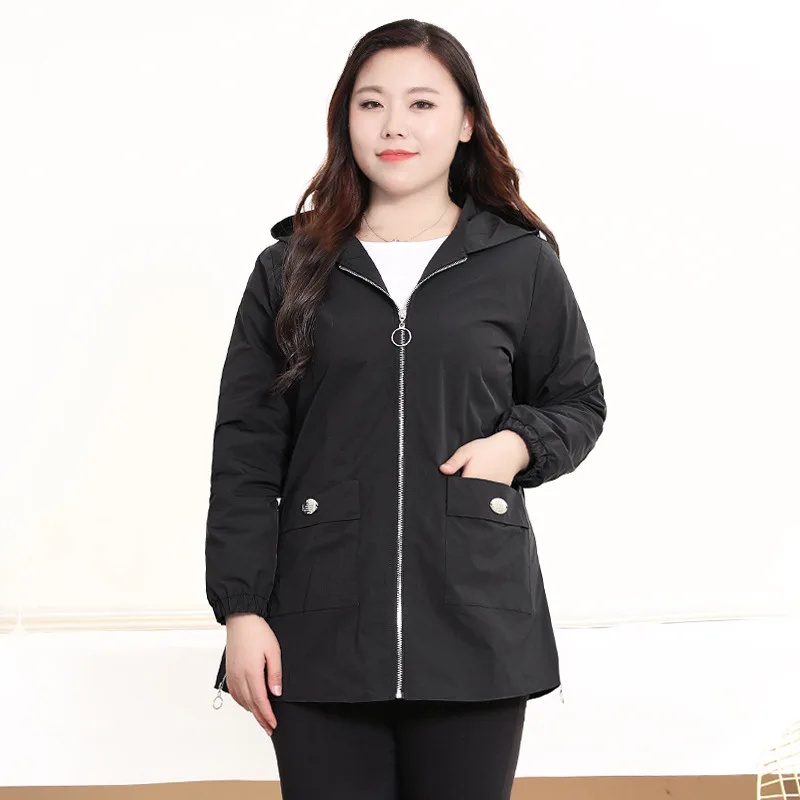 

Куртка женская оверсайз с капюшоном, пальто на молнии, кардиган, Топ с длинным рукавом, ветровка, от 4XL до 10XL, весна-осень