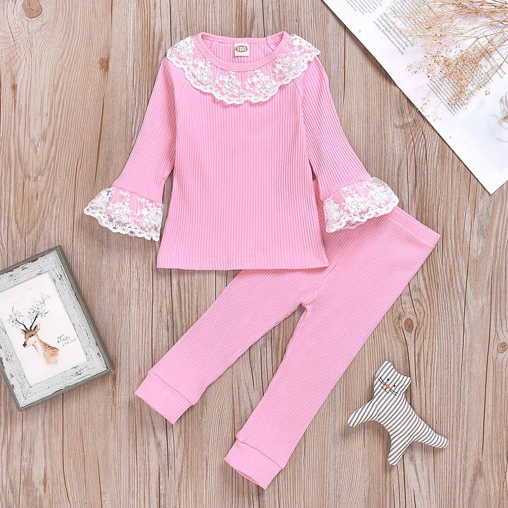 Костюм для новорожденных Одноцветный кружевной топ с длинными рукавами