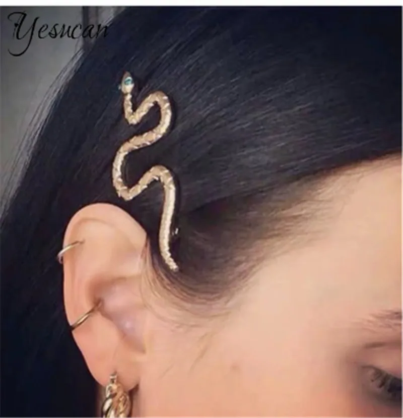 Металлическая заколка для волос в форме змей стиле панк золотого цвета