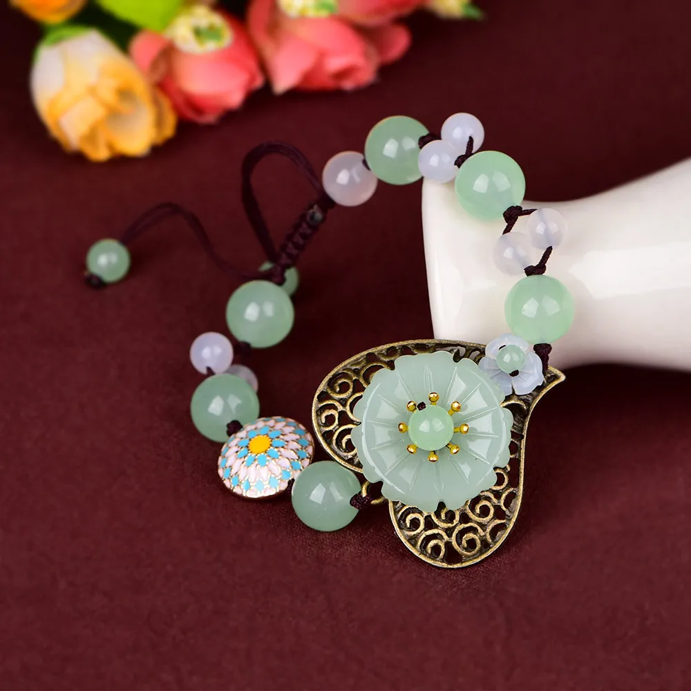 Камень зеленый нефрит жадеит Изумрудный цветок браслет Шарм ювелирные изделия