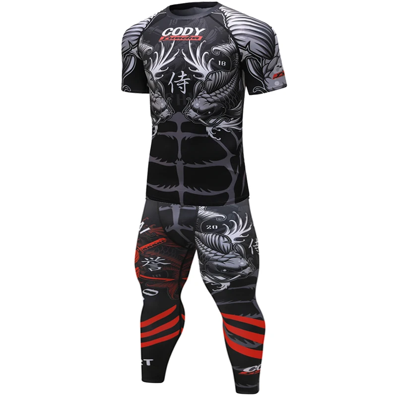 MMA Rashguard Муай Тай боксерские комплекты с сублимированным ярким принтом Карповые