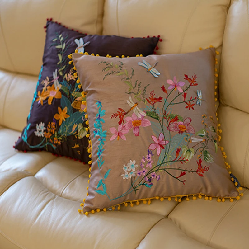 Chinese Embroidery Pillow Cushion Cover Flower Dragonfly Throw Decorative Pillows Cojines Decorativos Para Sofa Coussin Cushions | Дом и сад