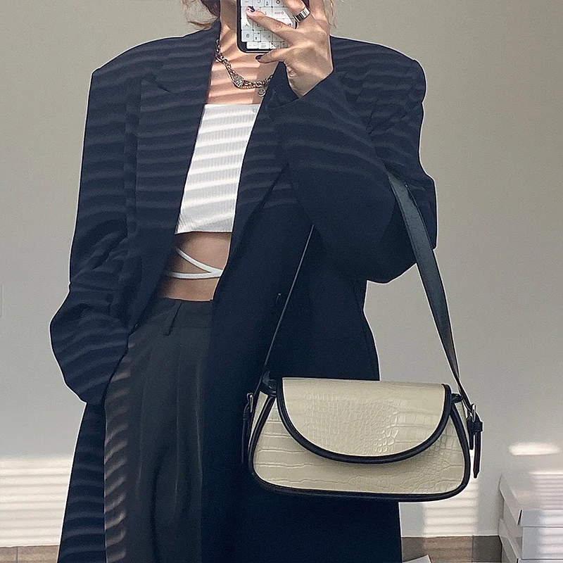 

Women Luxury Shoulder Bags Crocodile Pattern PU Leather Handbag Female Crossbody Baguette Messenger Bag